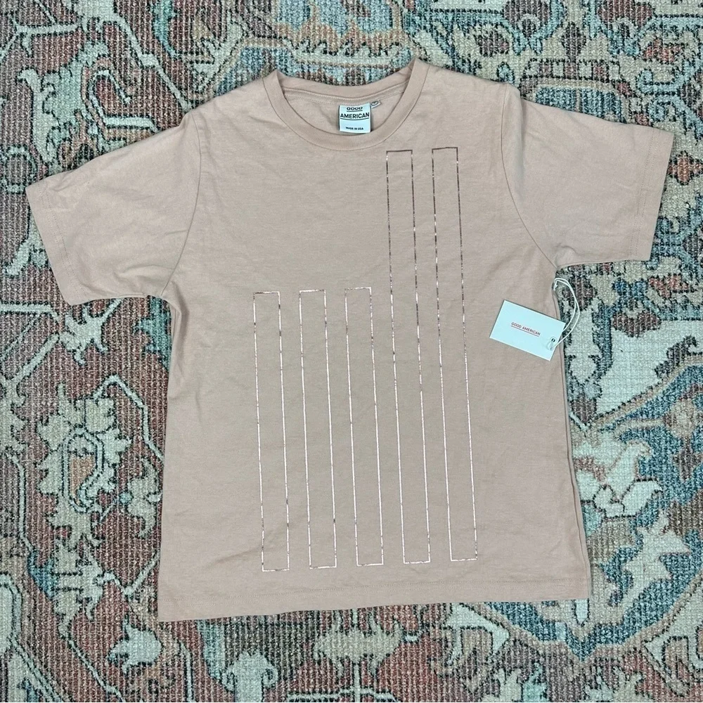 Good American Size 2 Pink T-shirt Rose Gold Medium Med NWT - Picture 1 of 9